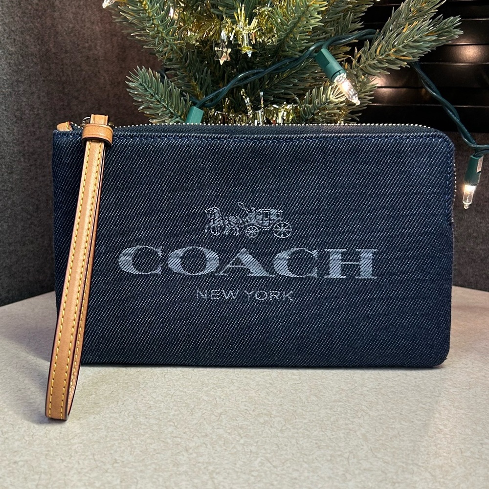 Coach signature denim wristlet wallet